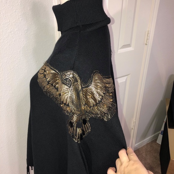 Coeur De Vague Embroidered Fringe Poncho Cloak NWT - Picture 8 of 11